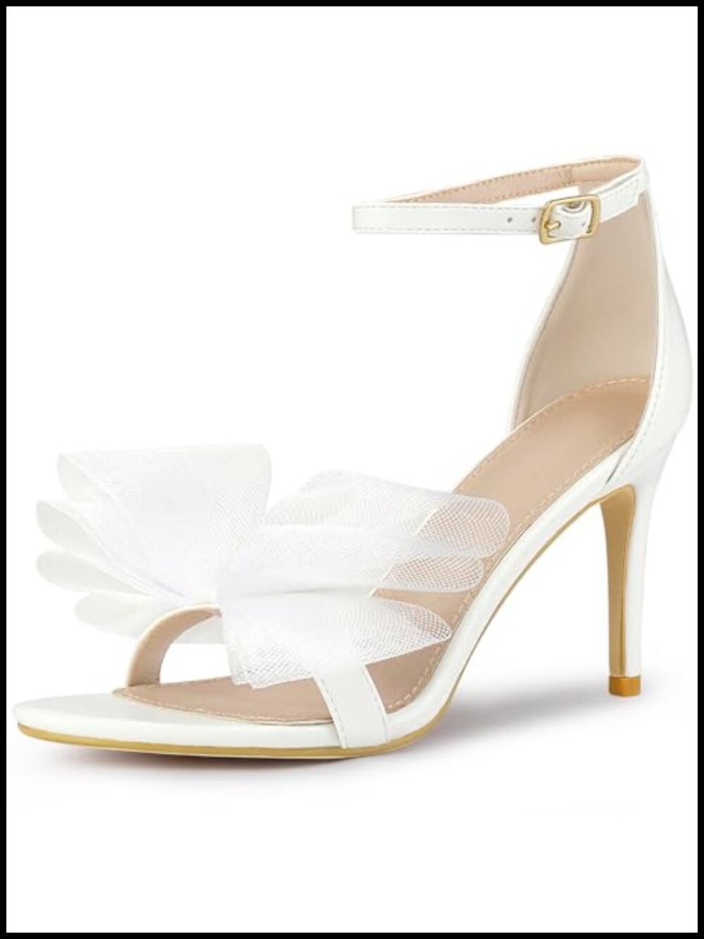 Open Toe High Heels Ankle Strap Bow Tie Stiletto Heel Sandals Faux Leather